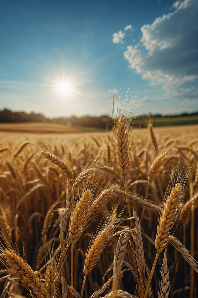 Field of wheat with the sun shining in the background Field of wheat with the sun shining in the background