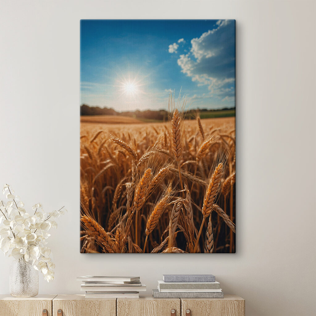 Field of wheat with the sun shining in the background Field of wheat with the sun shining in the background