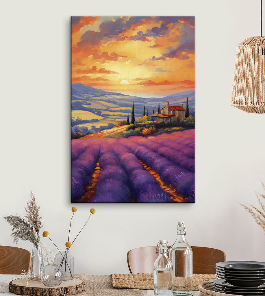 House on a hill with lavender fields