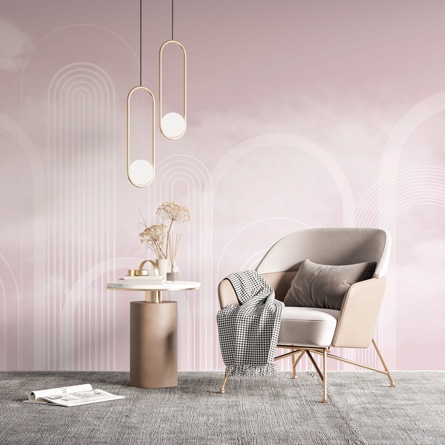 White lines on a pink background