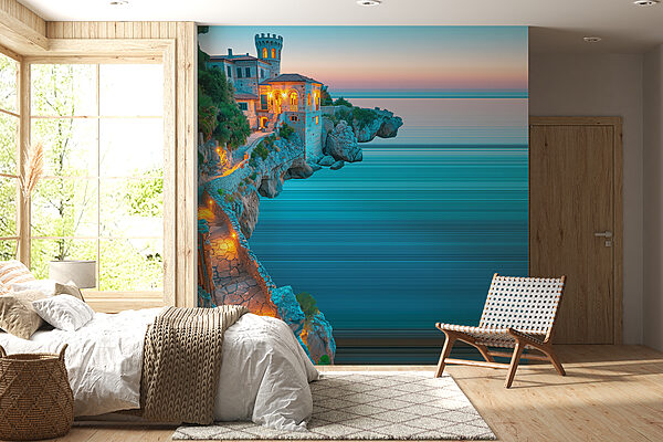 Budova na útese nad vodou Fototapety Budova na útese nad vodou