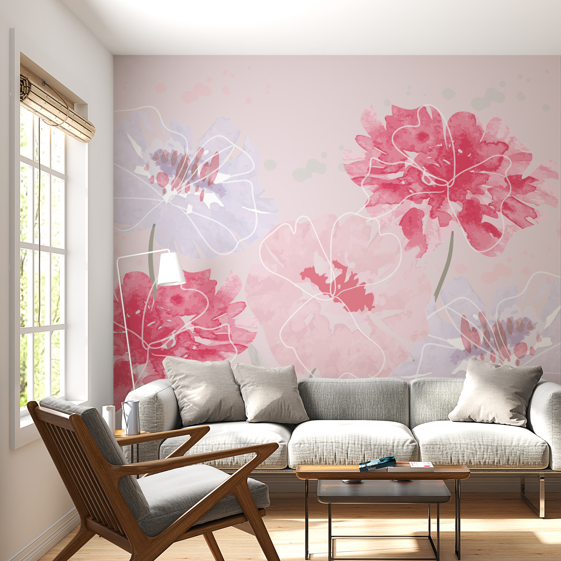 Group of flowers on a pink background