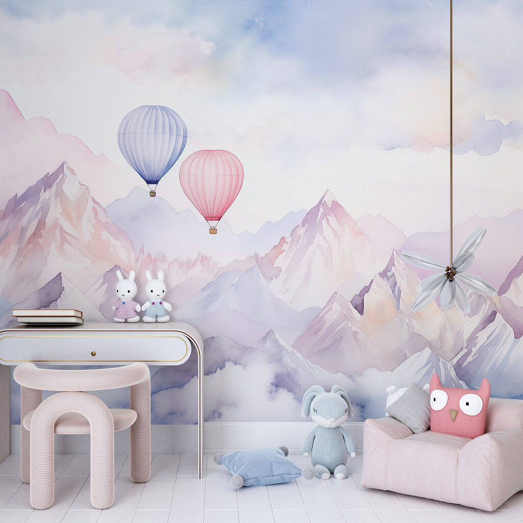 Group of hot air balloons in the sky over mountains Group of hot air balloons in the sky over mountains