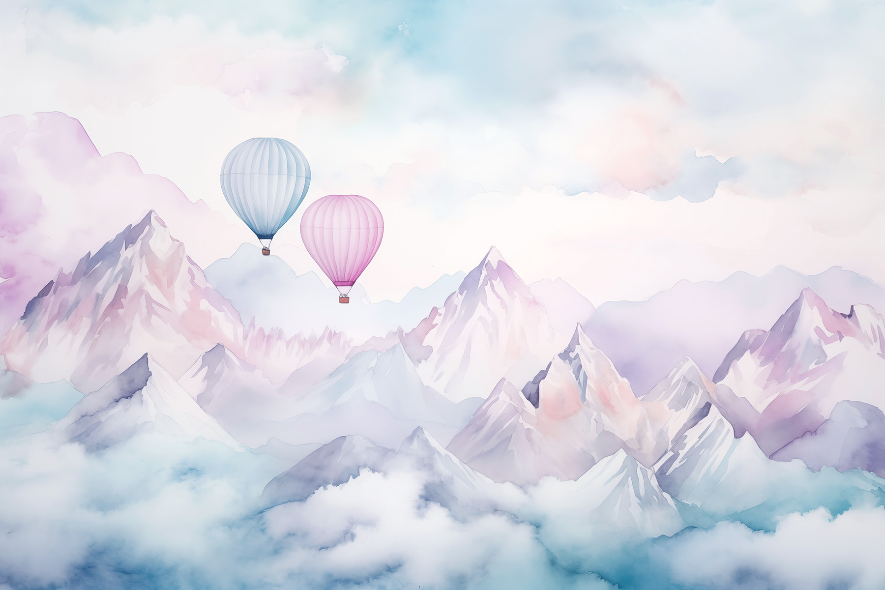 Group of hot air balloons in the sky over mountains