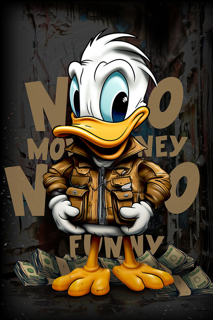 Cartoon duck wearing a jacket and holding a bunch of money Cartoon duck wearing a jacket and holding a bunch of money
