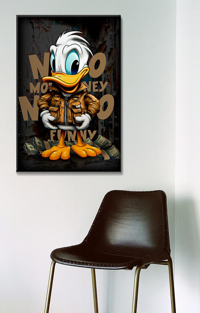 Cartoon duck wearing a jacket and holding a bunch of money Cartoon duck wearing a jacket and holding a bunch of money