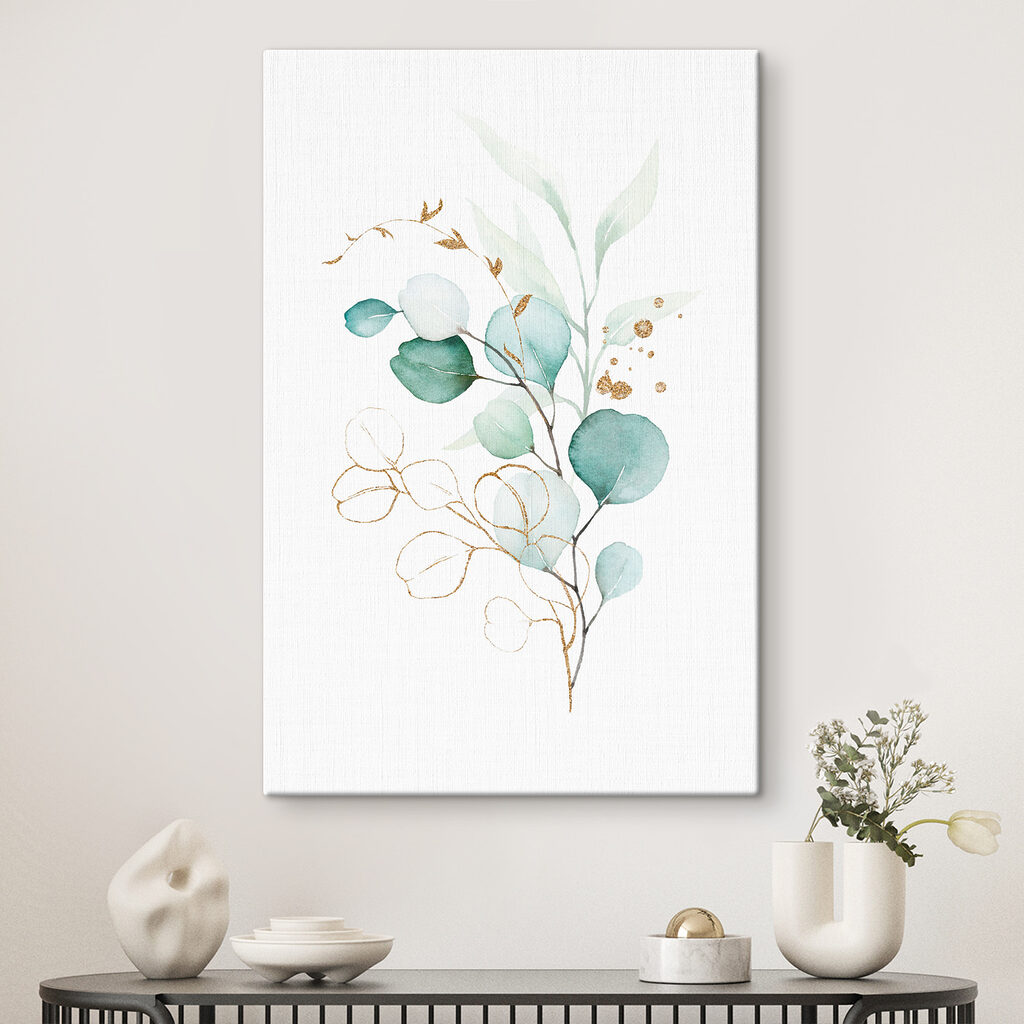 Watercolor painting of a branch with leaves