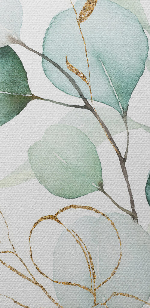 Watercolor painting of a branch with leaves