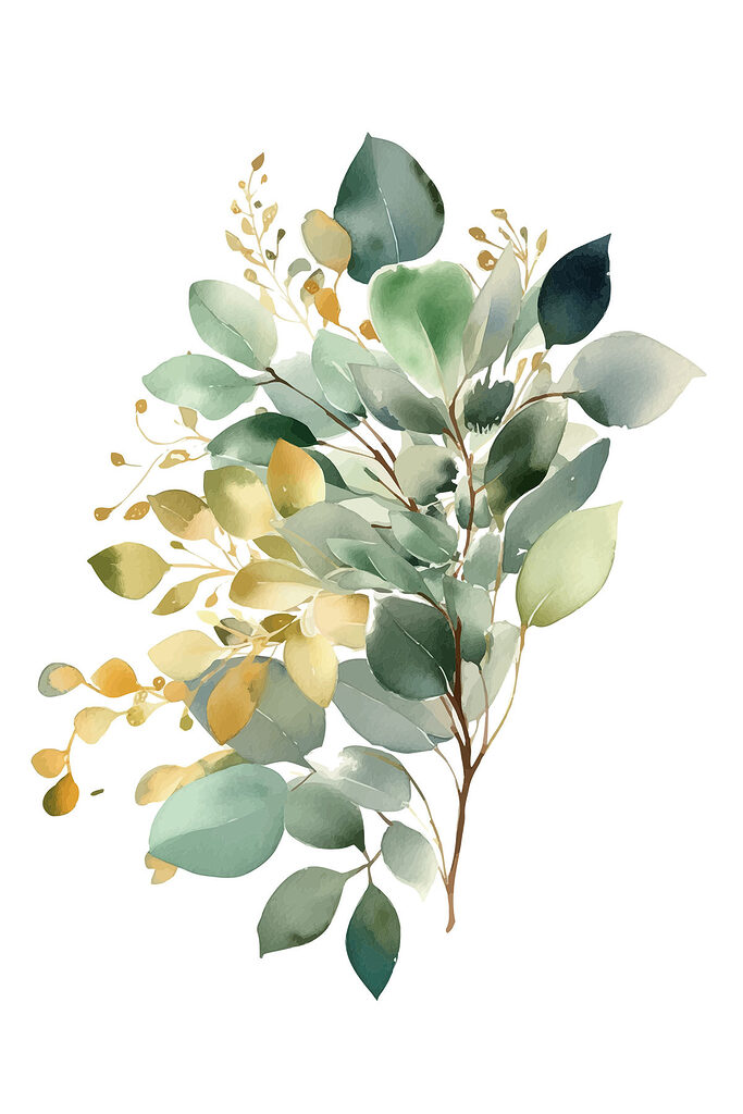 Watercolor painting of a branch with leaves