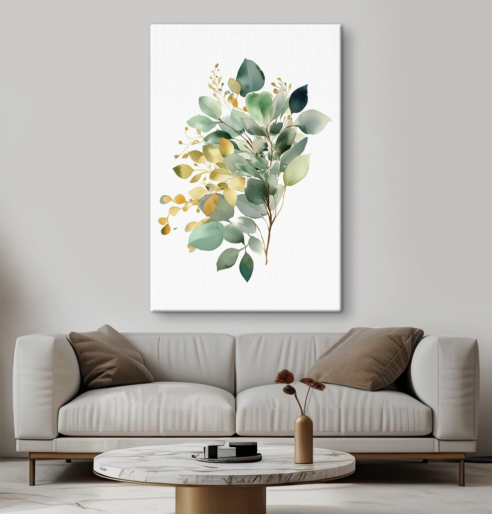 Watercolor painting of a branch with leaves