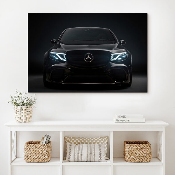 Čierne auto so zapnutými svetlami Čierne auto so zapnutými svetlami