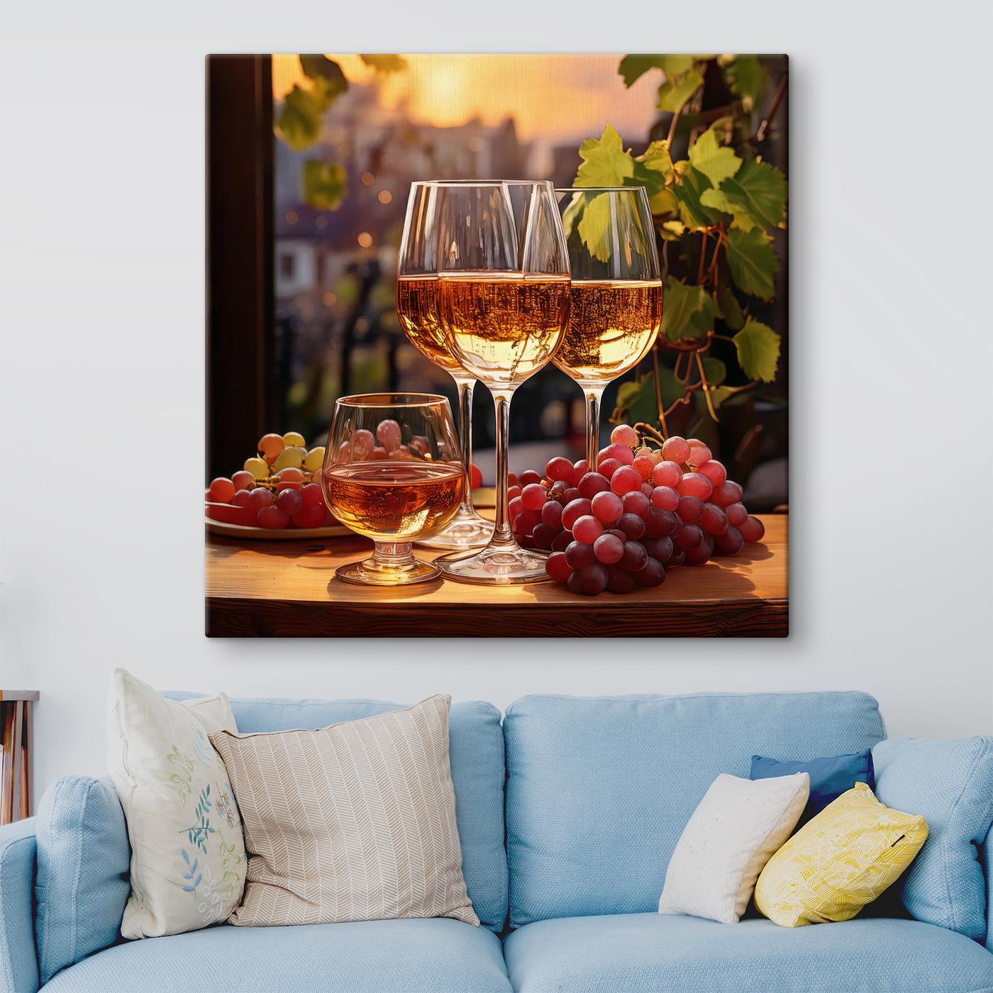 Group of wine glasses and grapes on a table Group of wine glasses and grapes on a table
