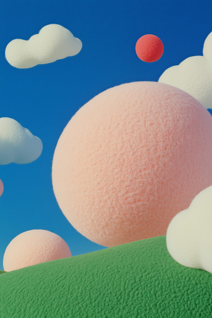 Pink and white balls in the sky