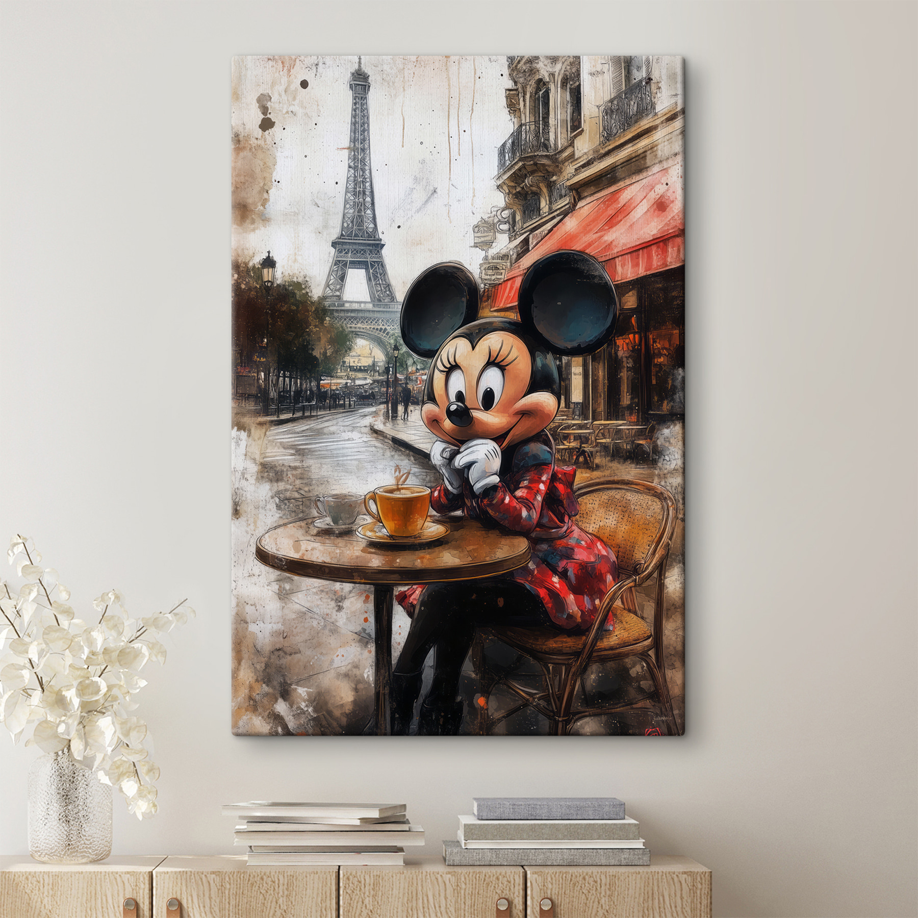 Cartoon character sitting at a table with a cup of tea Cartoon character sitting at a table with a cup of tea