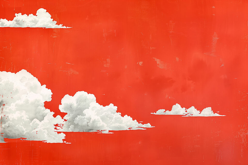 White clouds on a red background