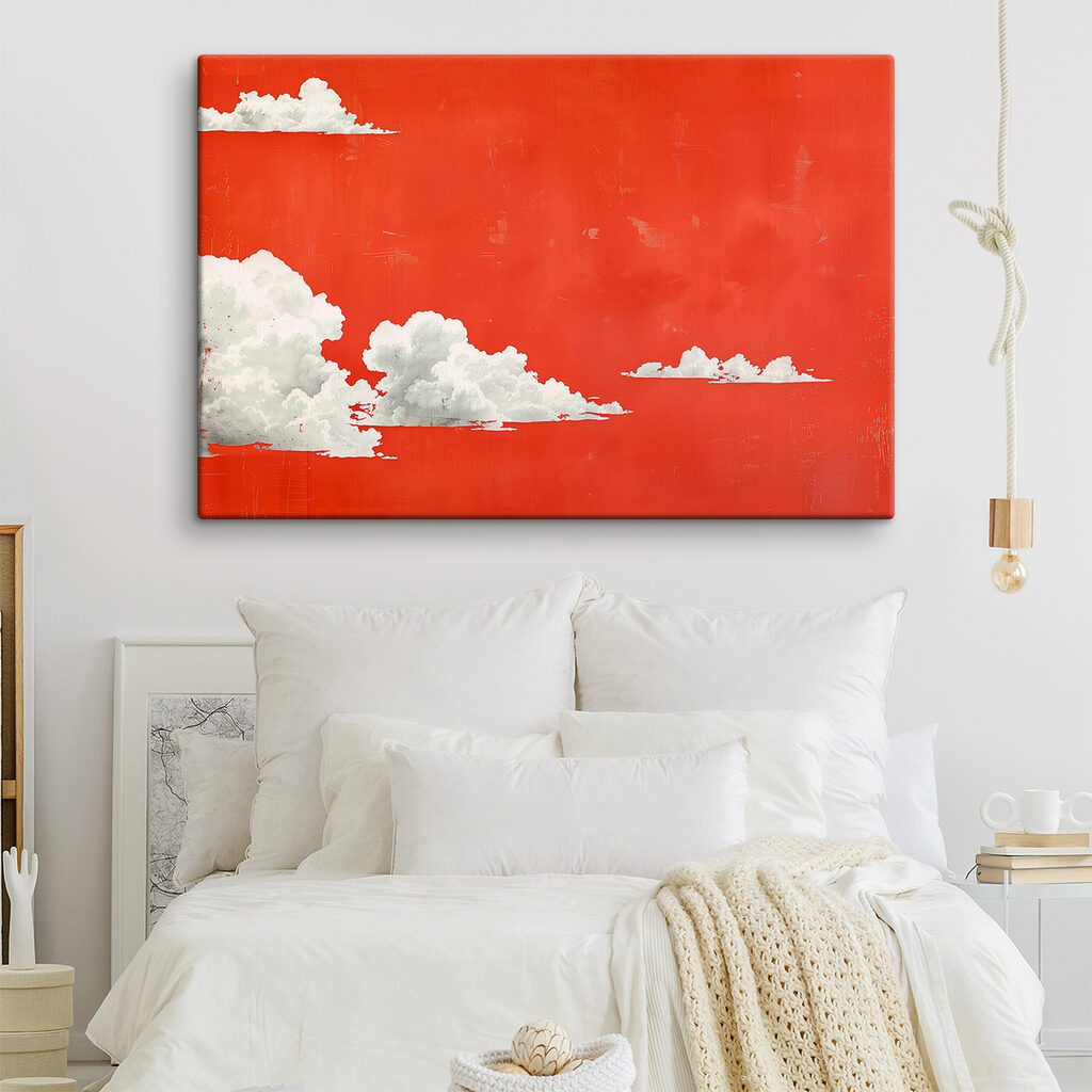 White clouds on a red background