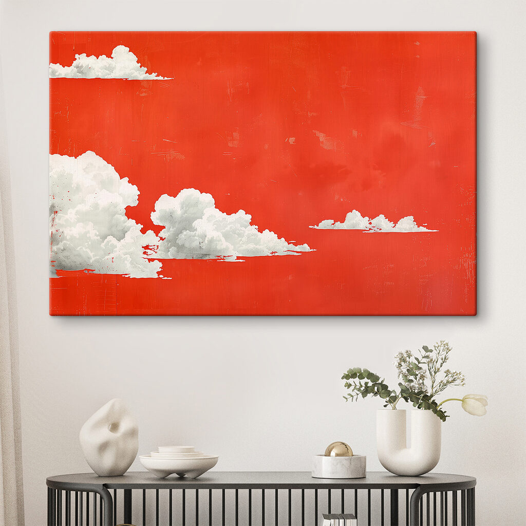 White clouds on a red background