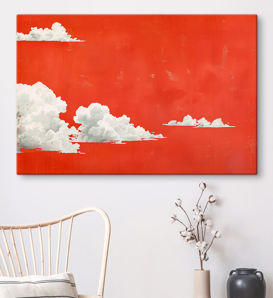 White clouds on a red background