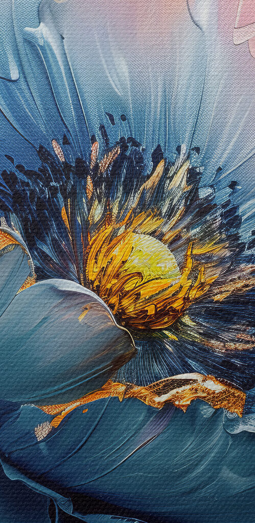 Blue petals adorn the canvas Blue petals adorn the canvas