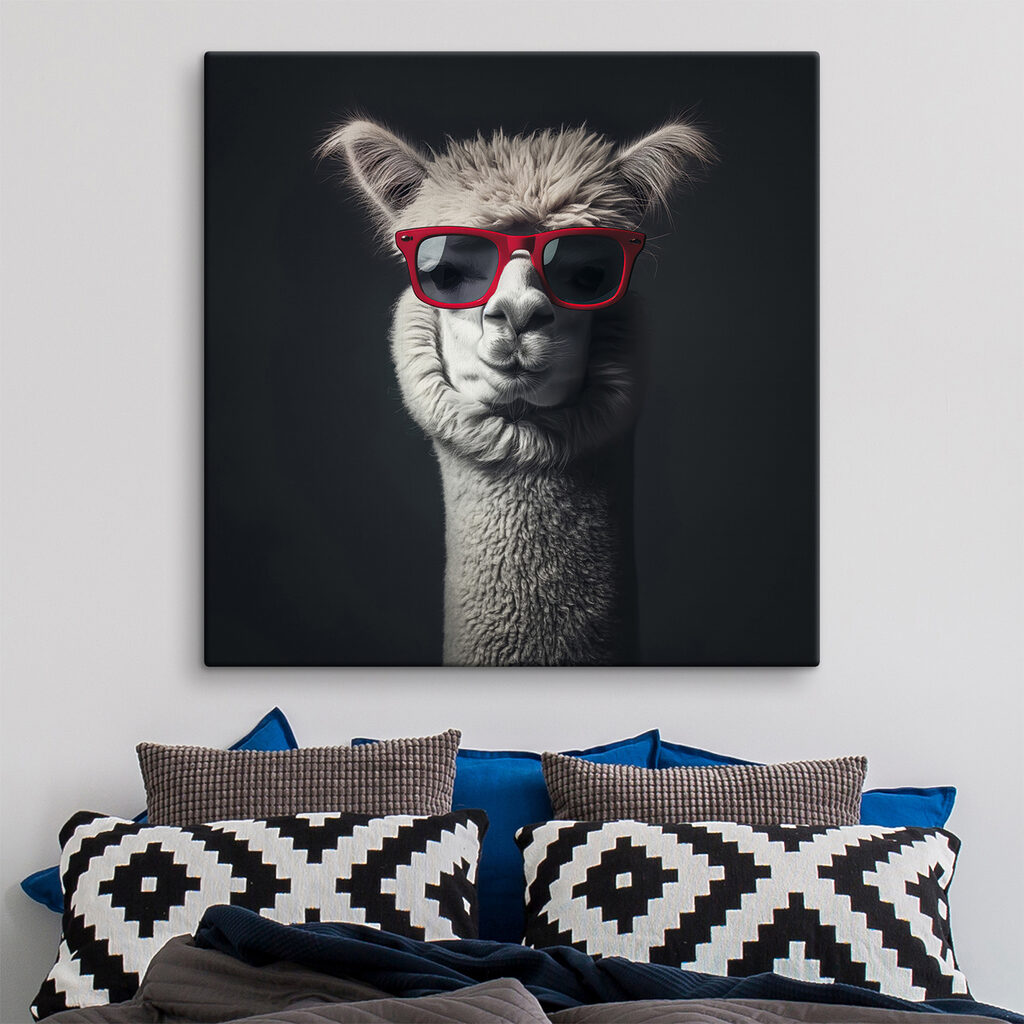 Llama wearing red sunglasses