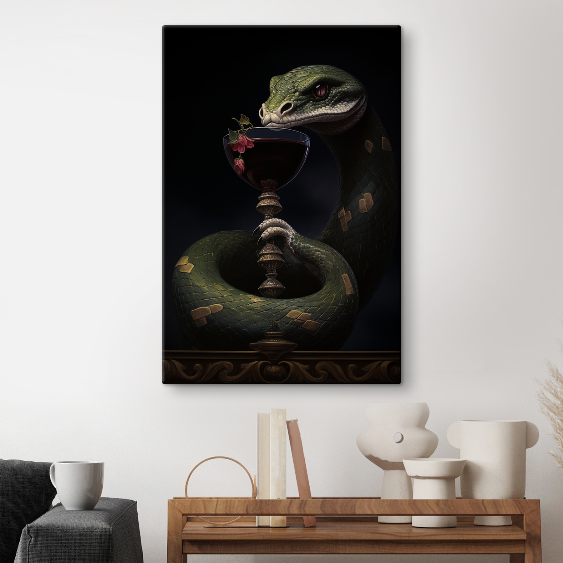 Snake holding a glass of wine