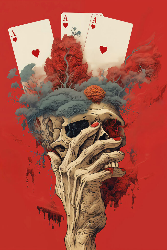Skull with a hand covering its face