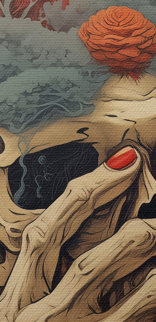Skull with a hand covering its face