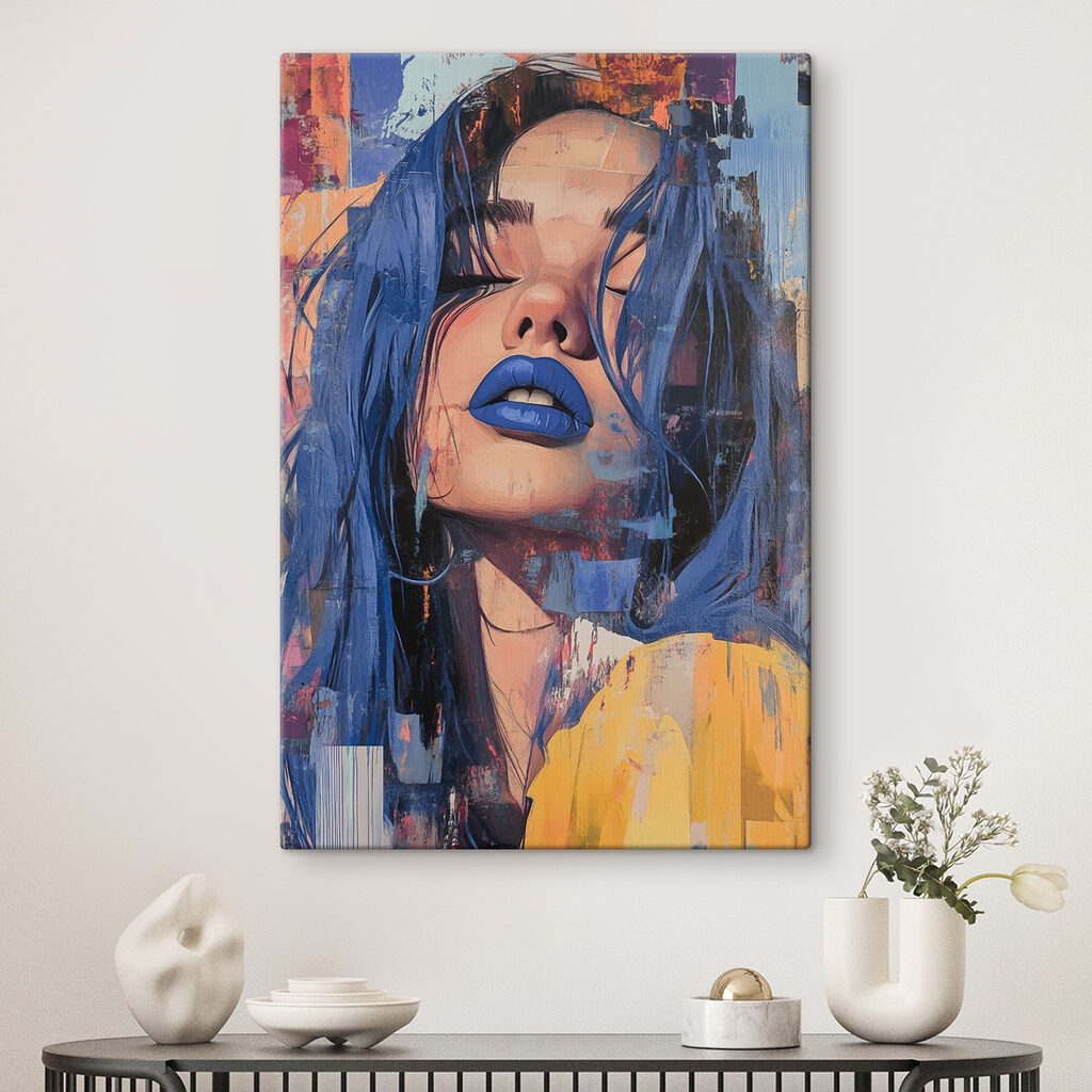 Woman with blue hair and blue lipstick Woman with blue hair and blue lipstick