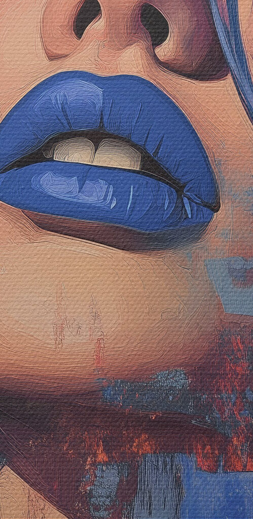 Woman with blue hair and blue lipstick Woman with blue hair and blue lipstick