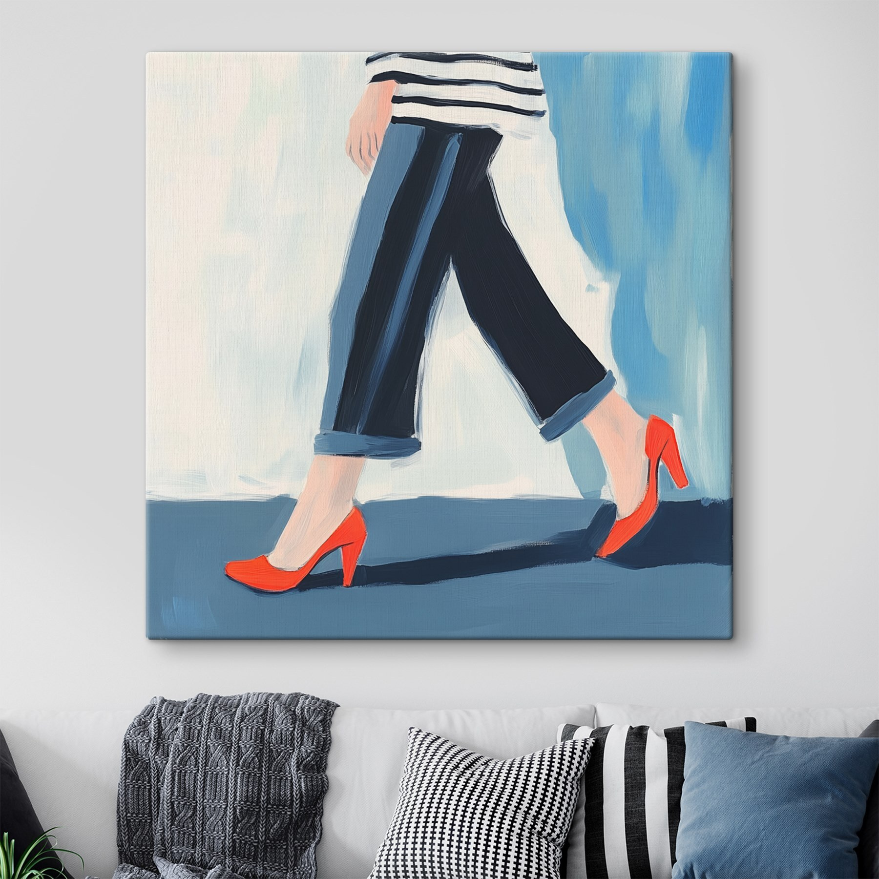 Woman wearing red shoes