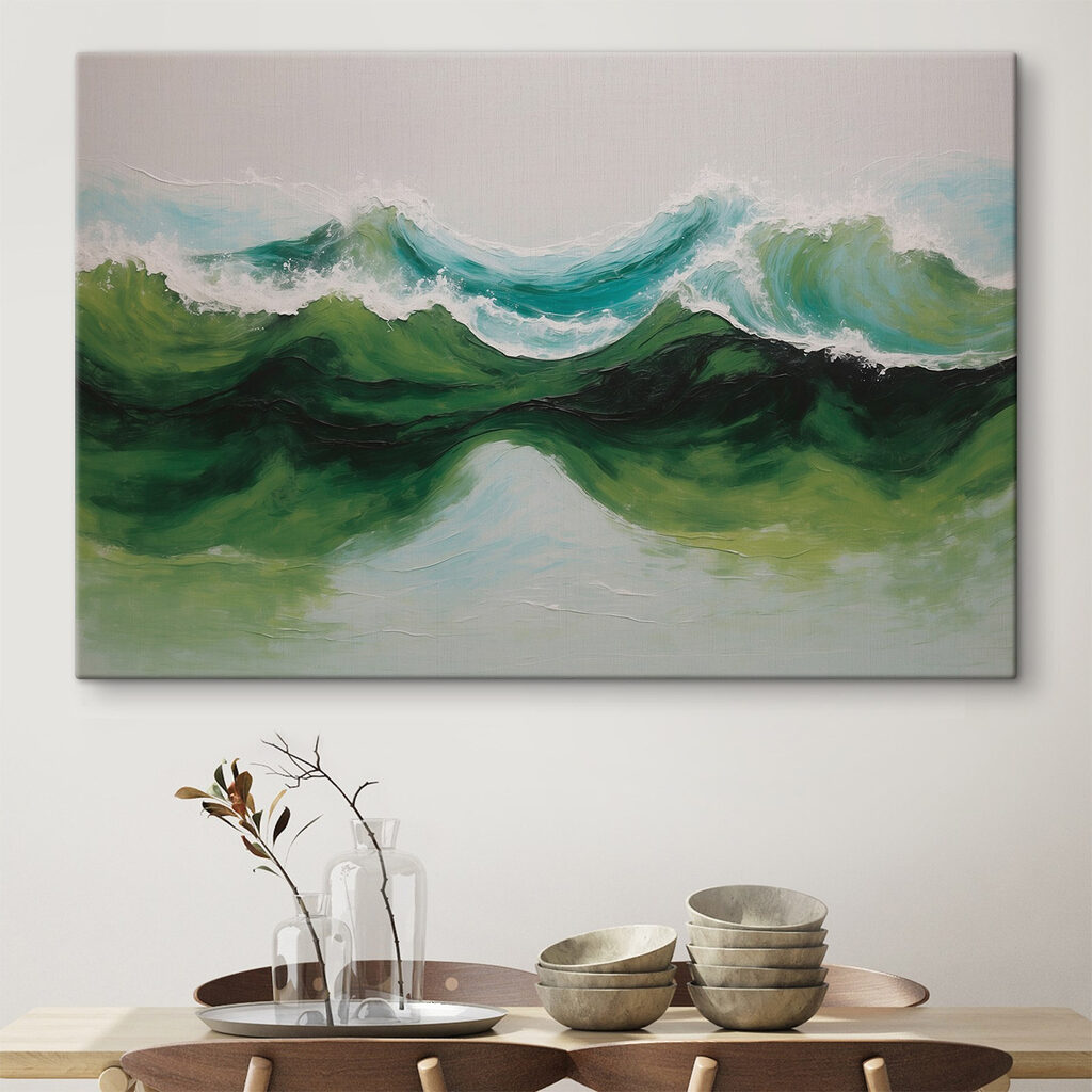 Painting of green and blue waves