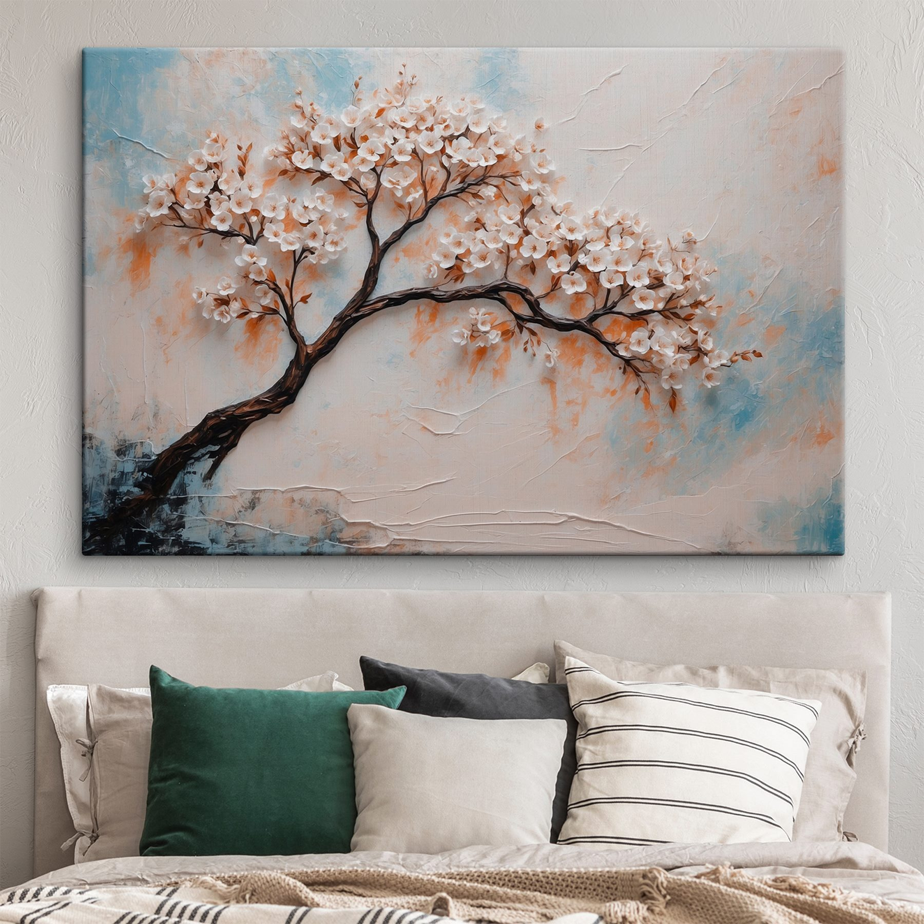 Painting of a tree with white flowers