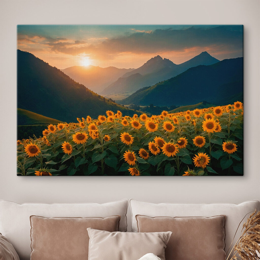 Field of sunflowers in the mountains