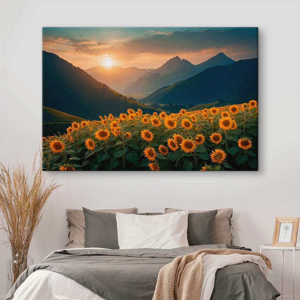 Field of sunflowers in the mountains
