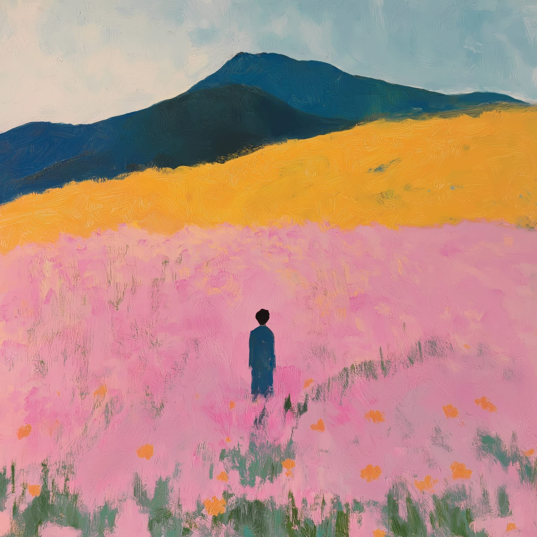 Person standing in a field of flowers