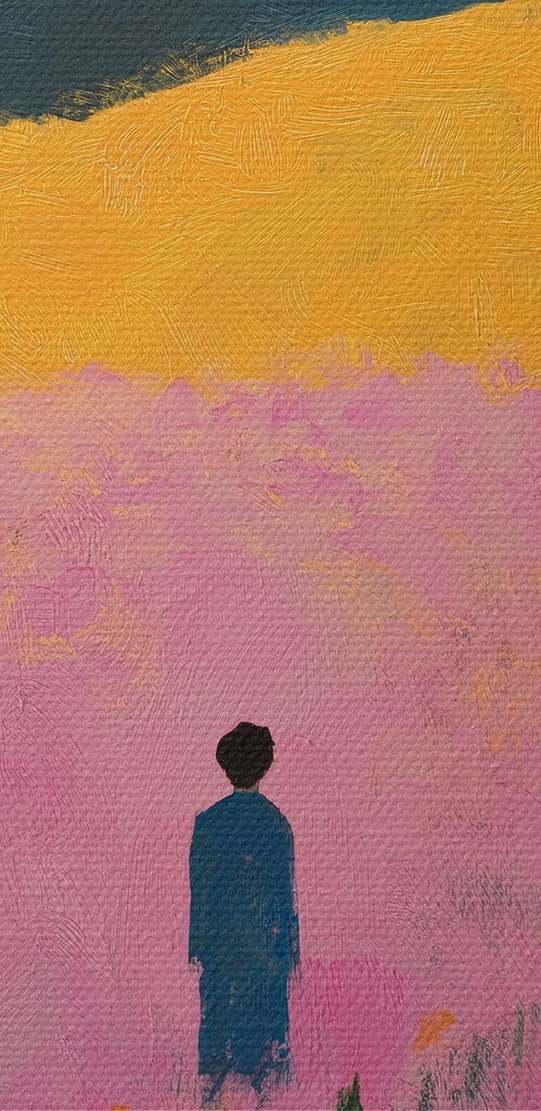 Person standing in a field of flowers