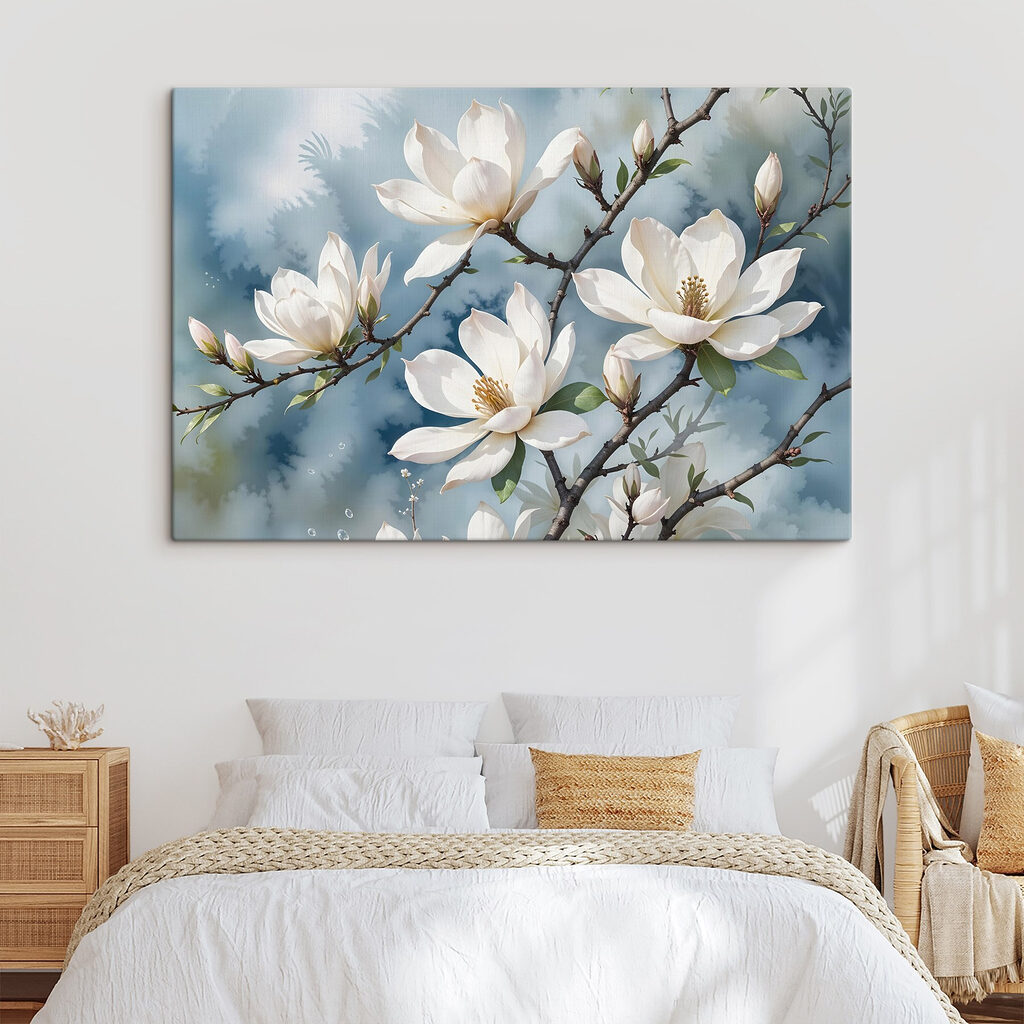 Group of white flowers on a tree branch