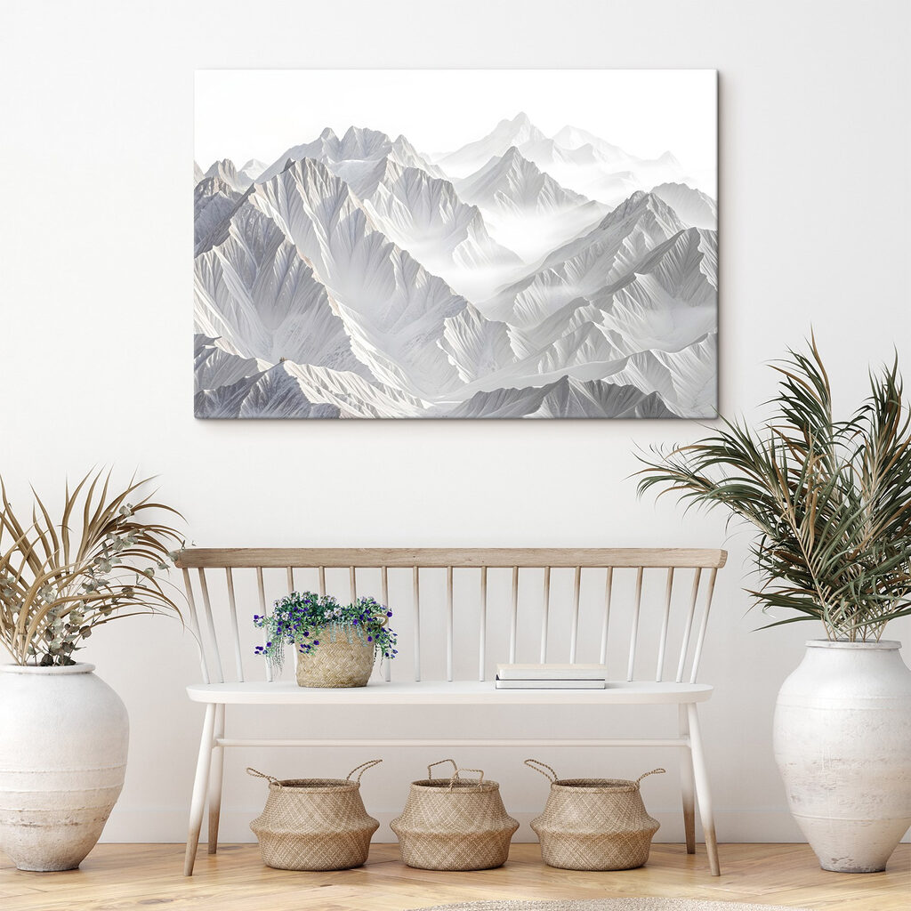 Snowy mountain range with clouds