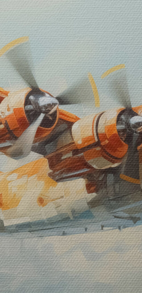 An orange and white airplane flying in the sky