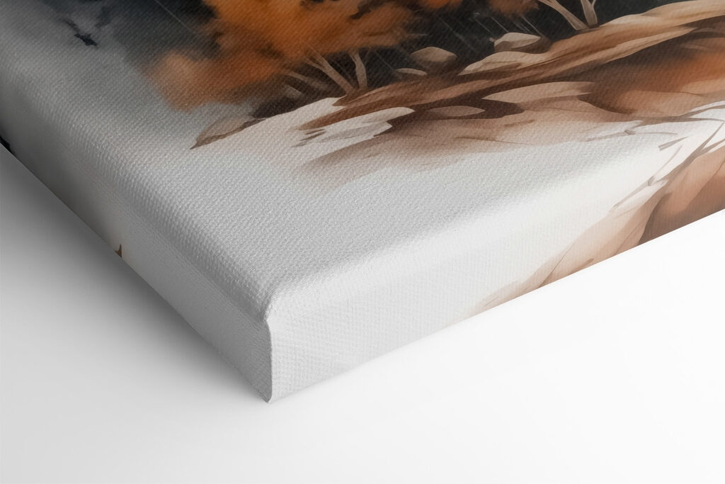 Painting of a forest and mountains