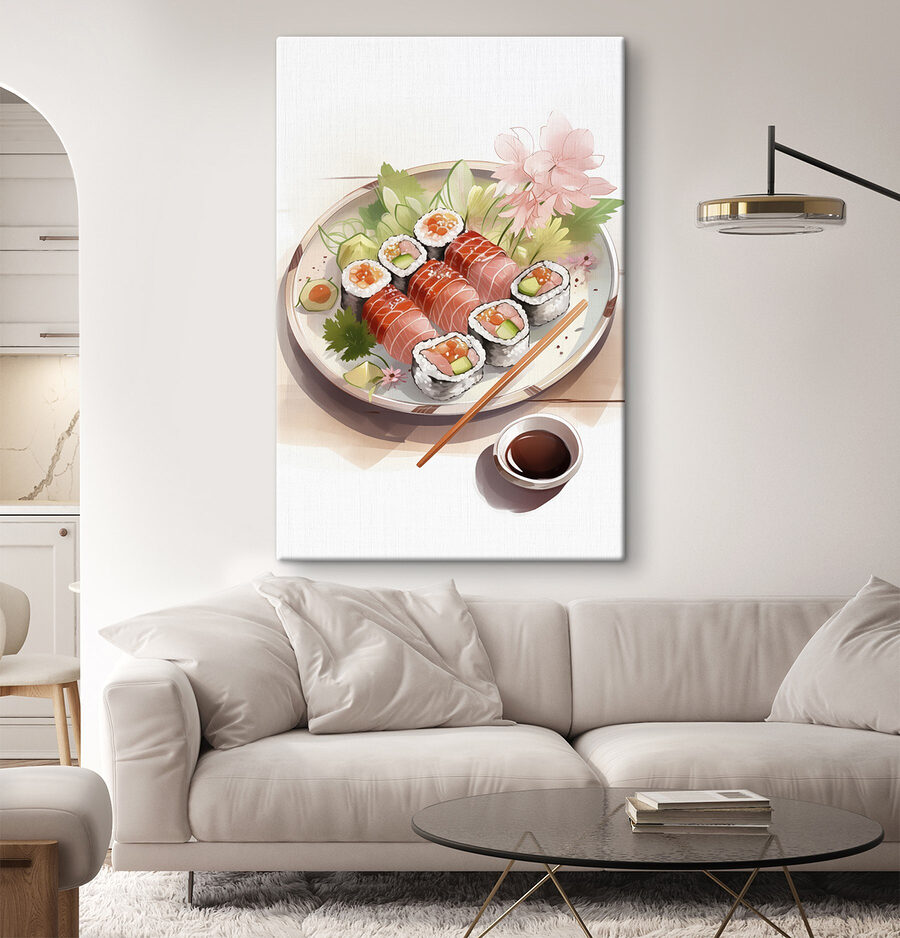 Tanier sushi s omáčkou a kvetmi Tanier sushi s omáčkou a kvetmi
