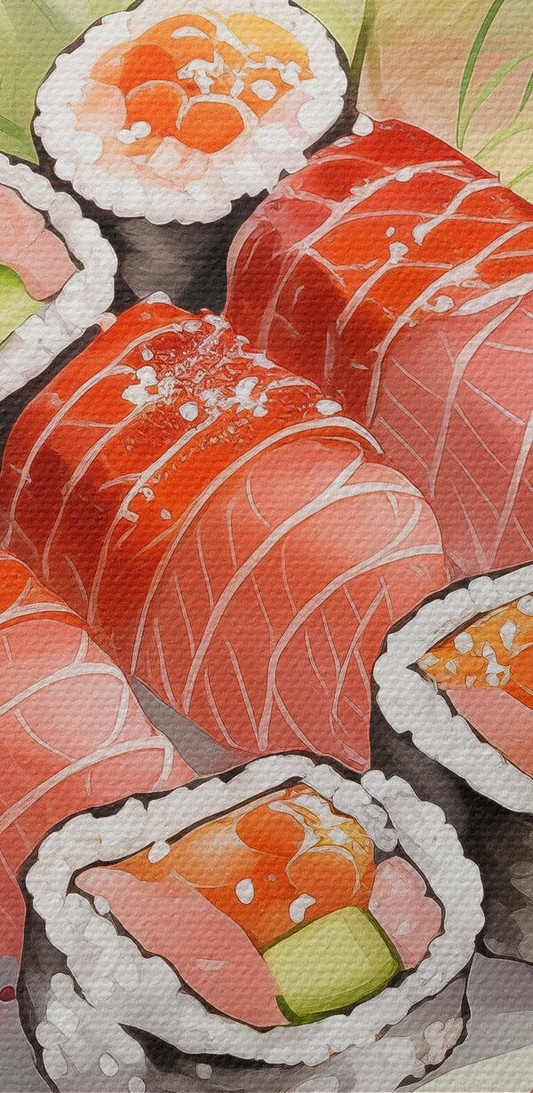 Tanier sushi s omáčkou a kvetmi Tanier sushi s omáčkou a kvetmi