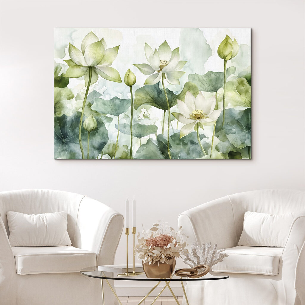 Painting of white flowers and green leaves Painting of white flowers and green leaves