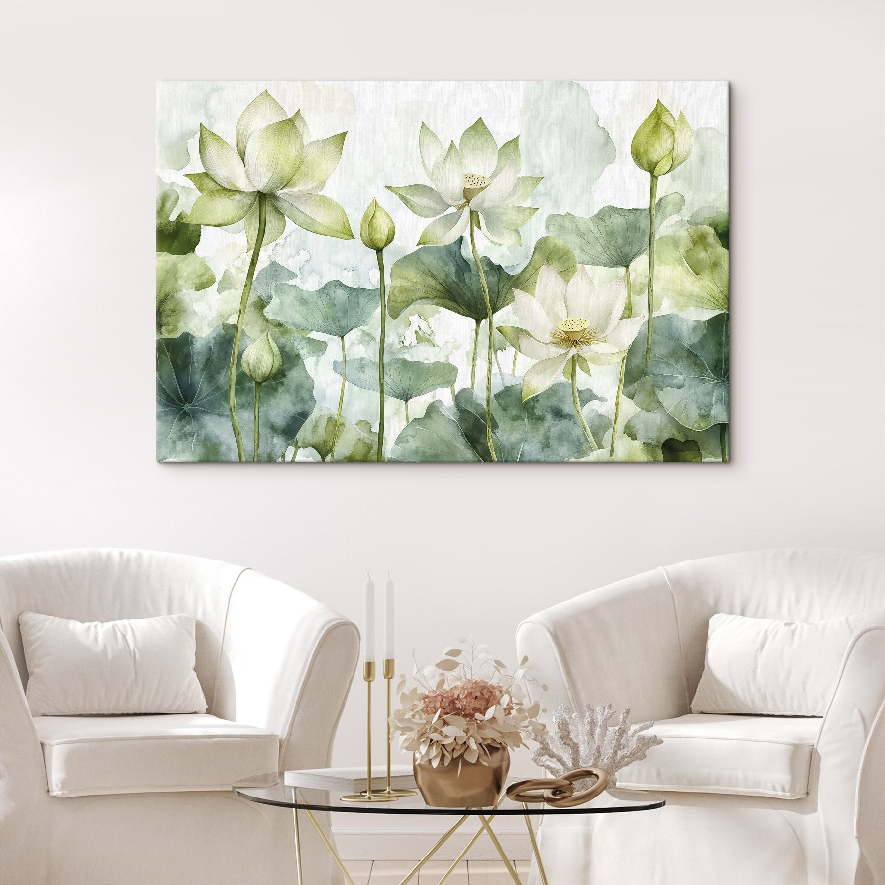 Painting of white flowers and green leaves Painting of white flowers and green leaves