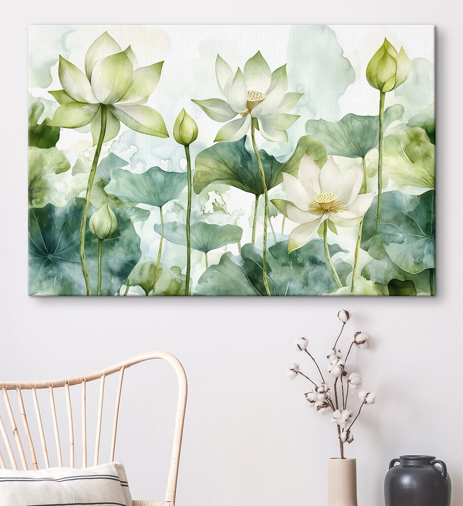 Painting of white flowers and green leaves Painting of white flowers and green leaves