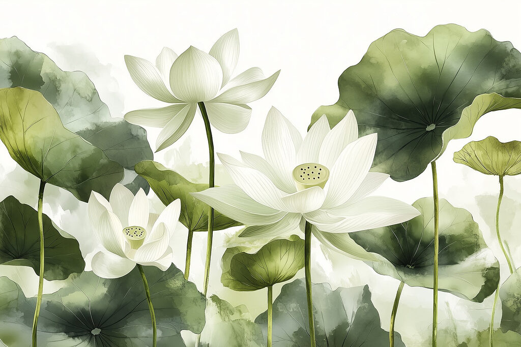 Group of white flowers with green leaves Group of white flowers with green leaves