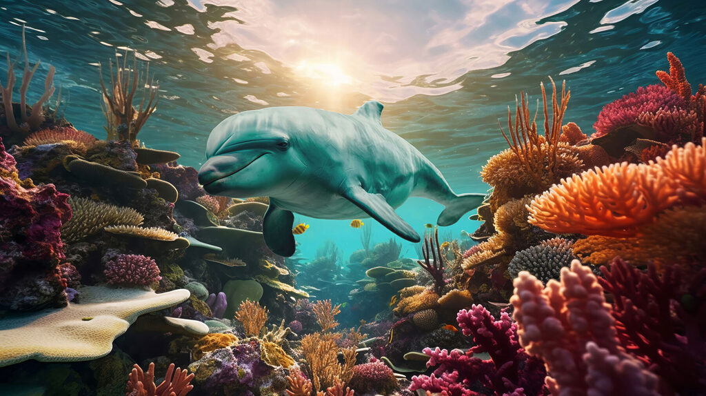 Delfín plávajúci v oceáne Delfín plávajúci v oceáne