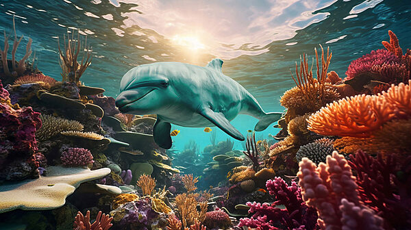 Delfín plávajúci v oceáne Delfín plávajúci v oceáne