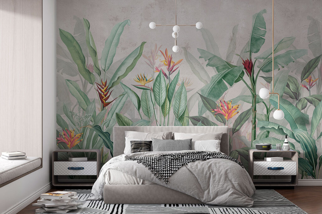 Wallpaper with a pattern of flowers and leaves Wallpaper with a pattern of flowers and leaves