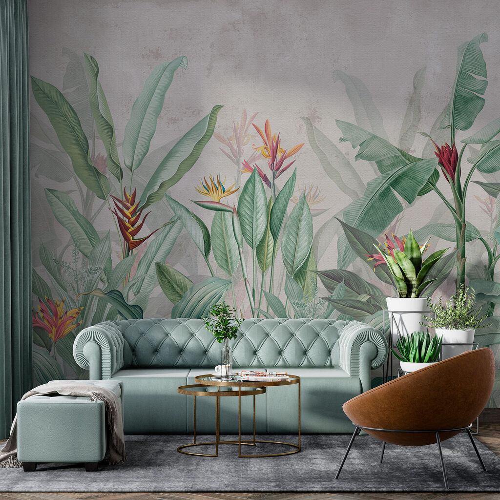 Wallpaper with a pattern of flowers and leaves Wallpaper with a pattern of flowers and leaves